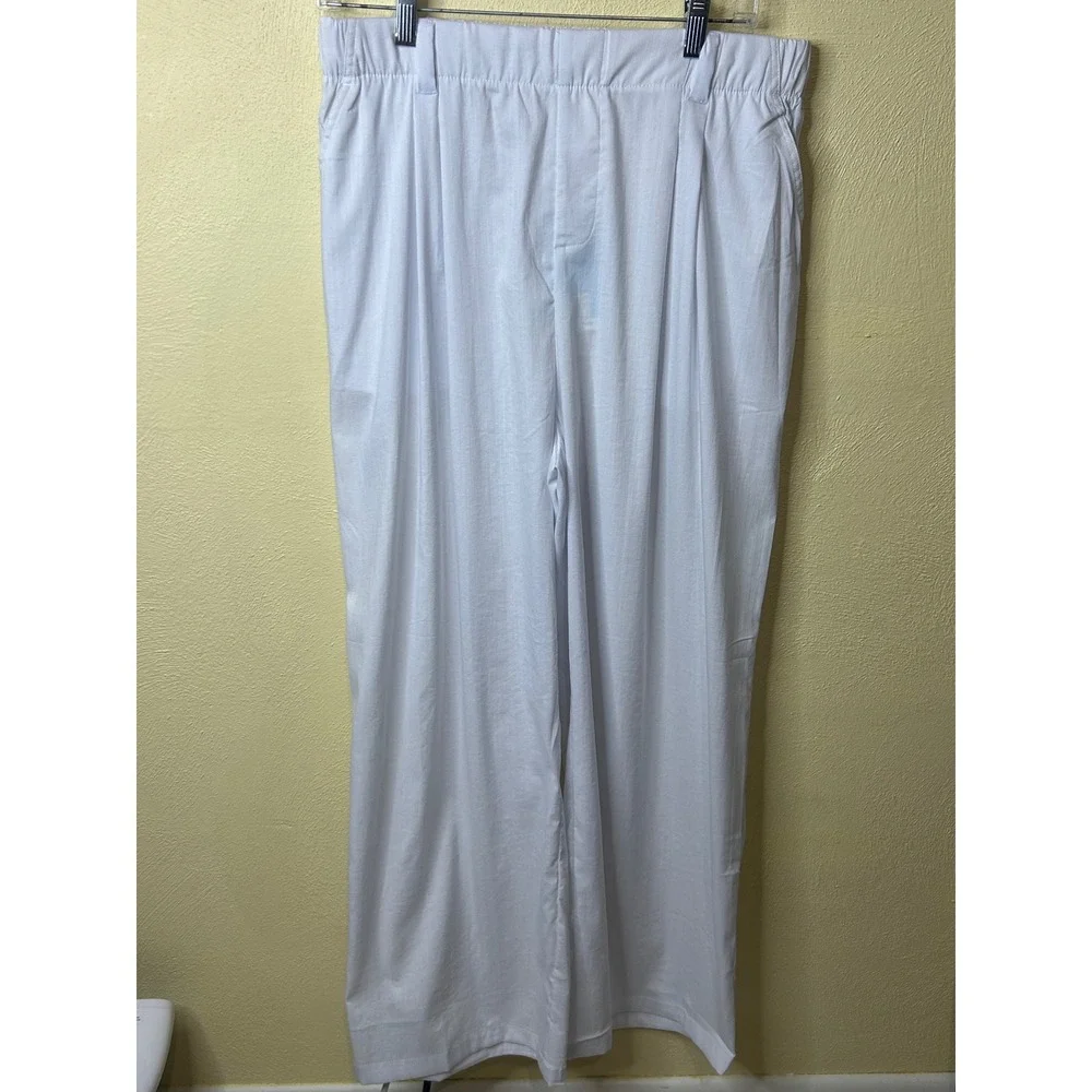 Sesaro White Wide Leg Linen Blend Pleated Pants XXK2809BS Mens Large NWT